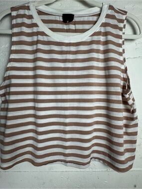 Day Brand Cropped Tank Striped Sleeveless Crop Top - White and Light Brown